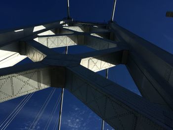 Low angle view of bridge against blue sky