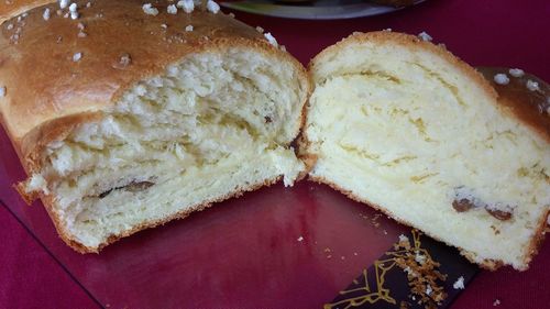 High angle view of bread on table