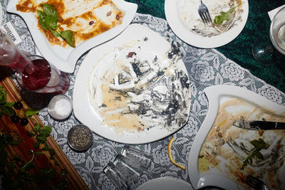 High angle view of food on table