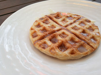 High angle view of dessert in plate on table