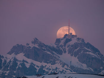 Scenic view of snowcapped mountains against clear sky