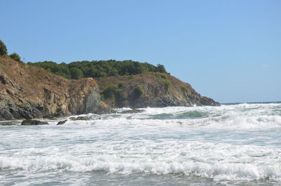 Scenic view of sea against clear sky