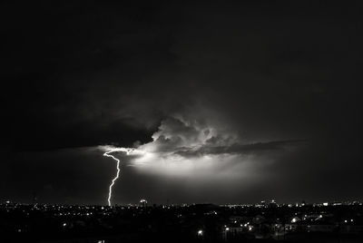 Storm clouds over city at night