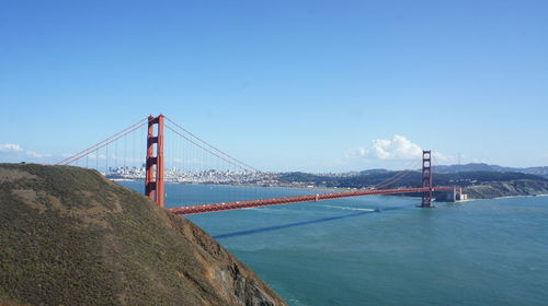 Golden gate bridge against blue sky