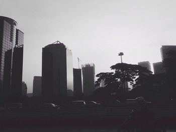 Low angle view of buildings against clear sky