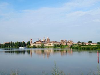 Reflection of buildings in lake