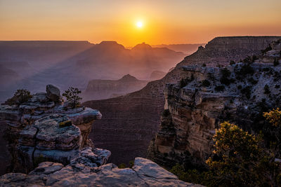 View of rock formations at sunset