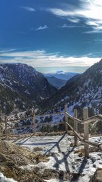 Scenic view of mountains against sky during winter