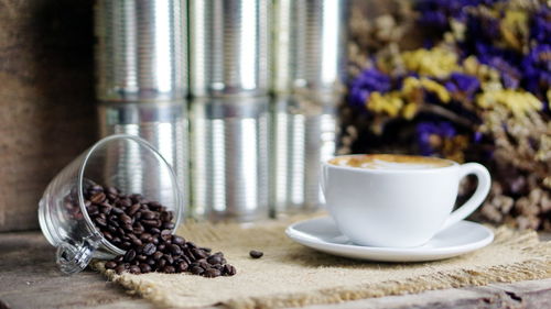 Close-up of coffee cup on table