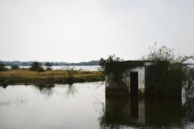 Scenic view of lake against clear sky