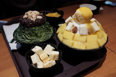 Close-up of ice cream in plate on table