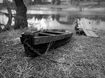 Abandoned boat on land