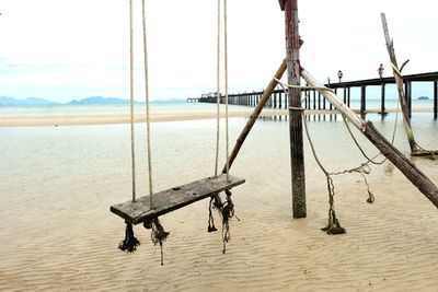 On sandy beach and the sea blue sky view.