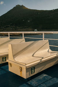 High angle view of swimming pool by lake