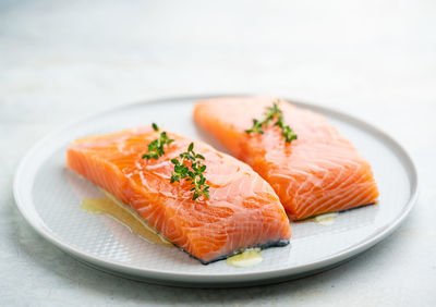 Close-up of sushi in plate on table