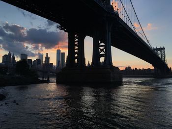 Bridge over river against cloudy sky