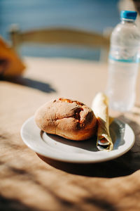 Close-up of ice cream in plate on table