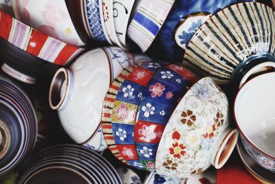 Full frame shot of porcelain bowls