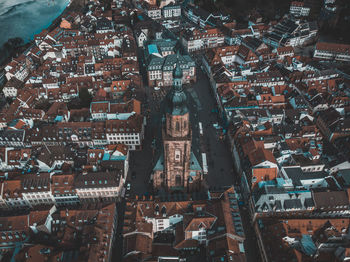 High angle view of city buildings