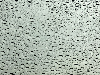 Full frame shot of raindrops on glass window