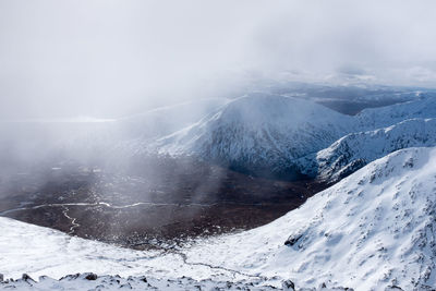 Scenic view of snow covered mountains