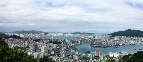 High angle view of cityscape against sky