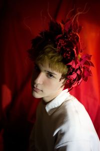 Close-up of man with bouquet