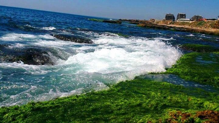 water, sea, surf, wave, horizon over water, motion, beauty in nature, scenics, nature, beach, shore, coastline, tranquil scene, splashing, tranquility, rock - object, high angle view, idyllic, day, blue