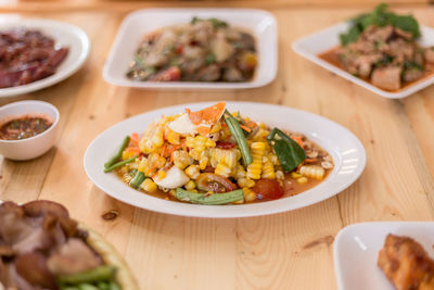 High angle view of salad in plate on table