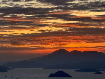 Scenic view of hong kong against sky during sunset