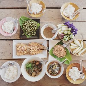 High angle view of food on table