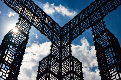 Low angle view of silhouette buildings against sky