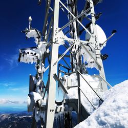 Low angle view of snowcapped mountain against sky