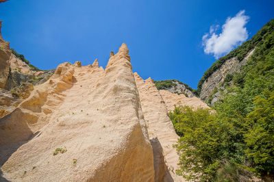 Low angle view of rocks against sky