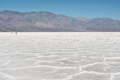 Scenic view of desert against clear blue sky