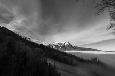 Scenic view of snowcapped mountains against sky