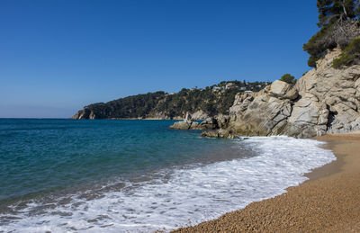 Scenic view of sea against clear blue sky