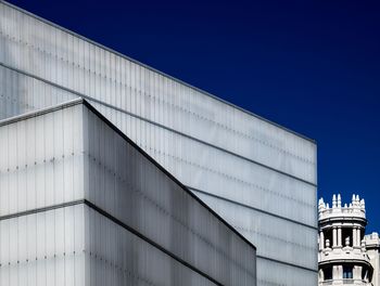 Low angle view of building against clear blue sky