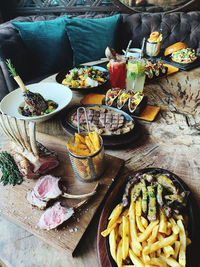 High angle view of food on table
