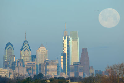 View of modern buildings against clear sky