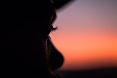 Close-up of silhouette person against sky during sunset