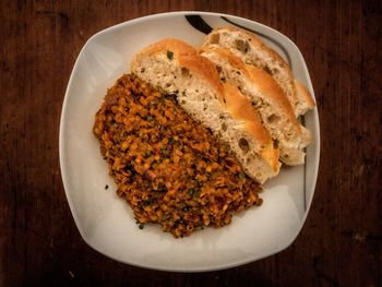 High angle view of meal served in plate
