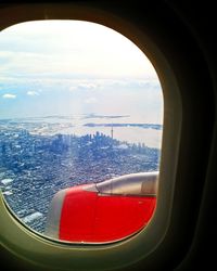 View of sea through airplane window