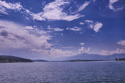 Scenic view of sea against blue sky