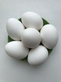 High angle view of eggs against white background