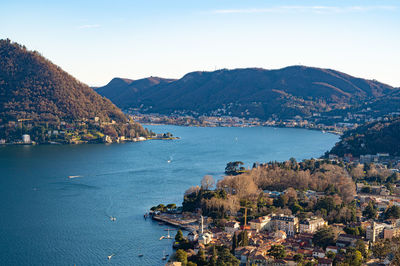 Panorama of lake como and the city, photographed from cernobbio, in the day.