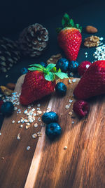 Close-up of strawberries on table