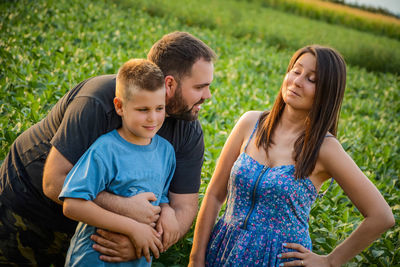 Happy family at farm