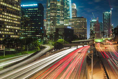 Light trails on road at night