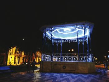 Illuminated ferris wheel at night